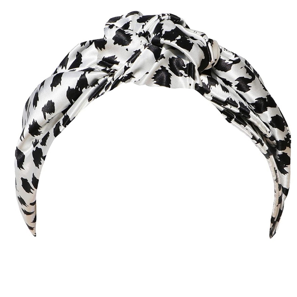Slip Silk Black and White Leopard Knot Headband